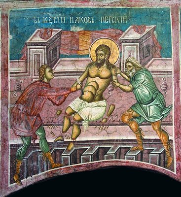 Pătimirea Sfântului Mare Mucenic Iacov Persul (frescă de la Mănăstirea Visoki Dečani, 1348)